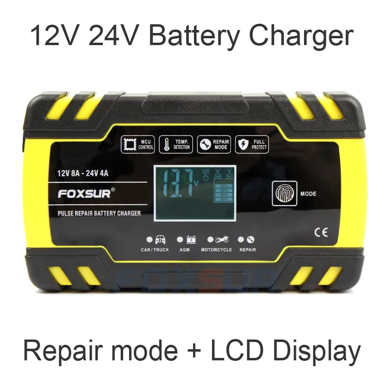Carregador de bateria de carro automático completo 12v 8a 24v 4a reparação de pulso display lcd inteligente carga rápida agm ciclo profundo gel chumbo-ácido carregador