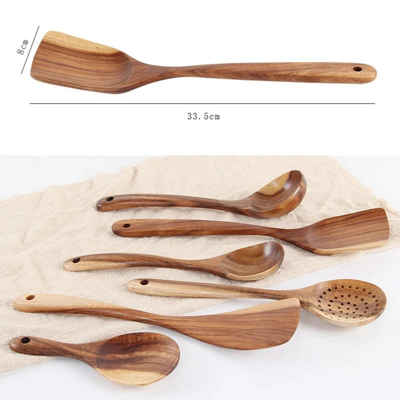 Деревянная ложка, большая салатная сервировочная ложка, большая столовая ложка из натурального дерева с длинной ручкой, кухонная посуда, кухонная деревянная ложка