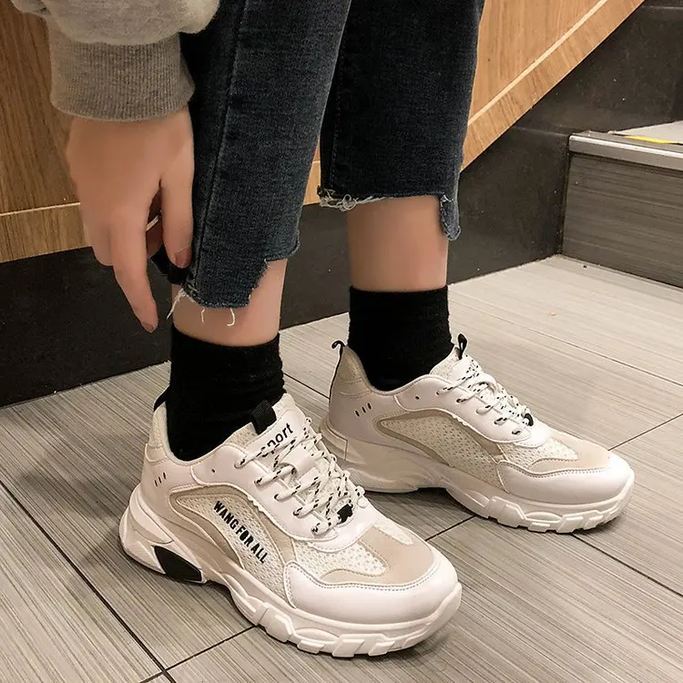 

2019 Spring New Style Mixed Colors Breathable Dad Shoes Semi-high Heeled Thick Bottomed Anti-slip Athletic Shoes Lace-up Student