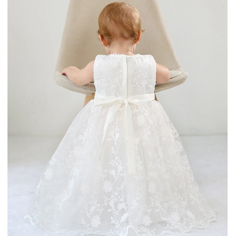 

Baby Christening Gown Floor Length Baptismal Outfits with Bonnet Hat Newborn Baby White Lace Baptism Dress Christening Robe