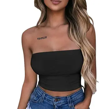 

Womens Summer Strapless Tube Crop Top Sexy Plain Solid Color Bodycon Bandeau Backless Mini Bustier Off Shoulder Night Clubwear