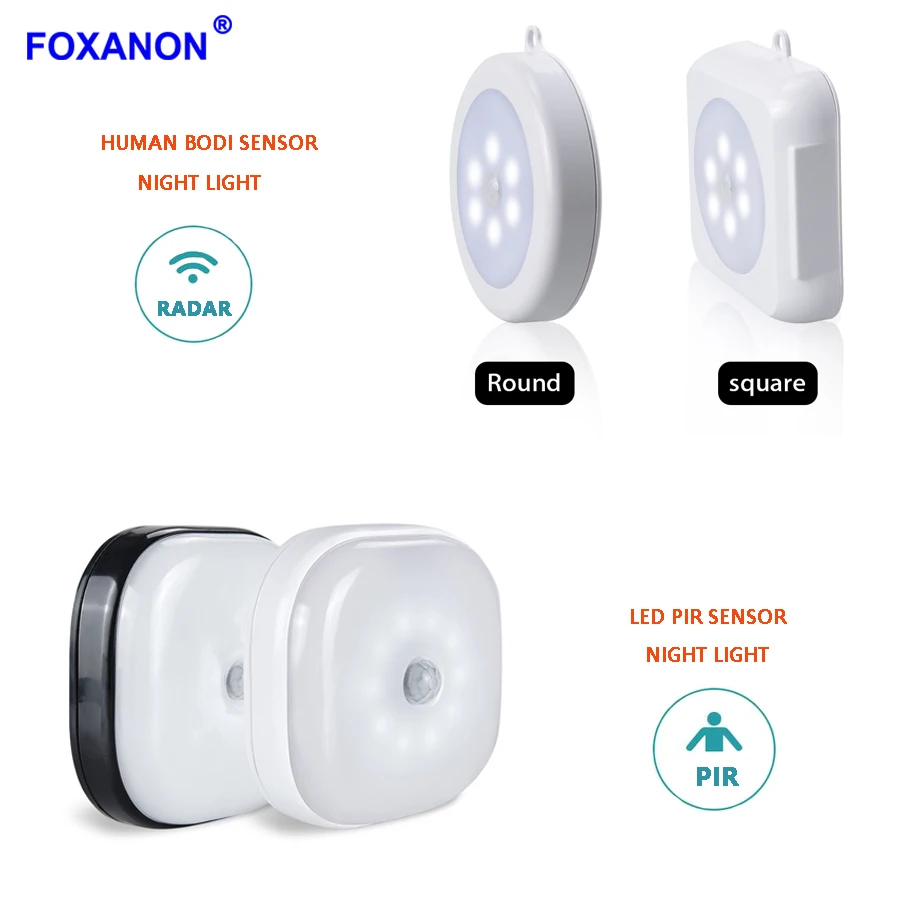 LED Cabinet Night Light Bulb With PIR Motion Sensor battery Wall Lamp Wireless Smart Warbrobe Stair Bedroom Kitchen | Освещение