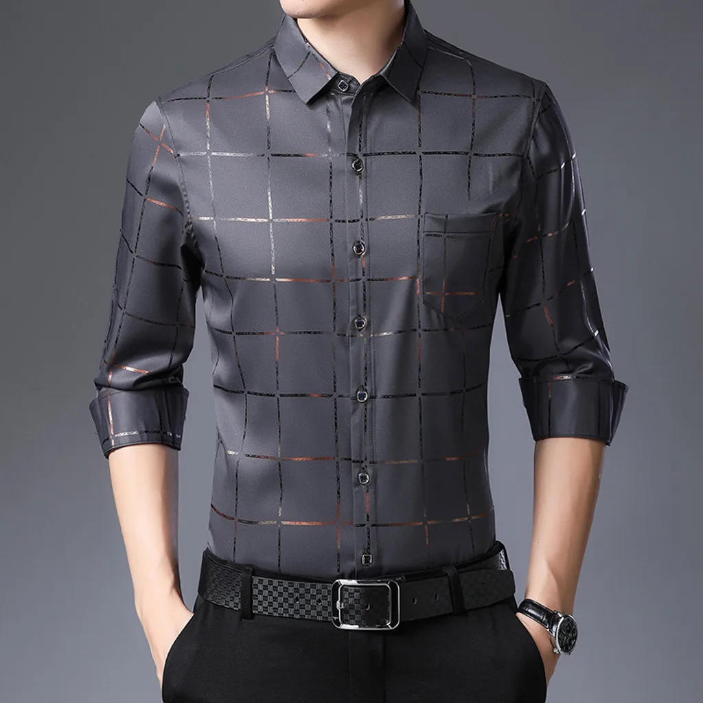 Camisa Social Masculina клетчатая Роскошная рубашка размера плюс L3 с длинным рукавом, приталенная Мужская рубашка, светская одежда, рубашки для мужчин s Fashion Jersey Camisa