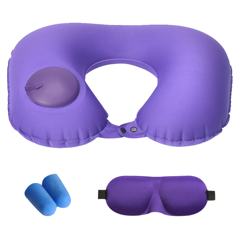 Надувные u-образные подушки для путешествий, медленный отскок, портативная складная подушка для шеи, для путешествий, с эффектом памяти, для поезда, самолета, для улицы - Цвет: TPU purple