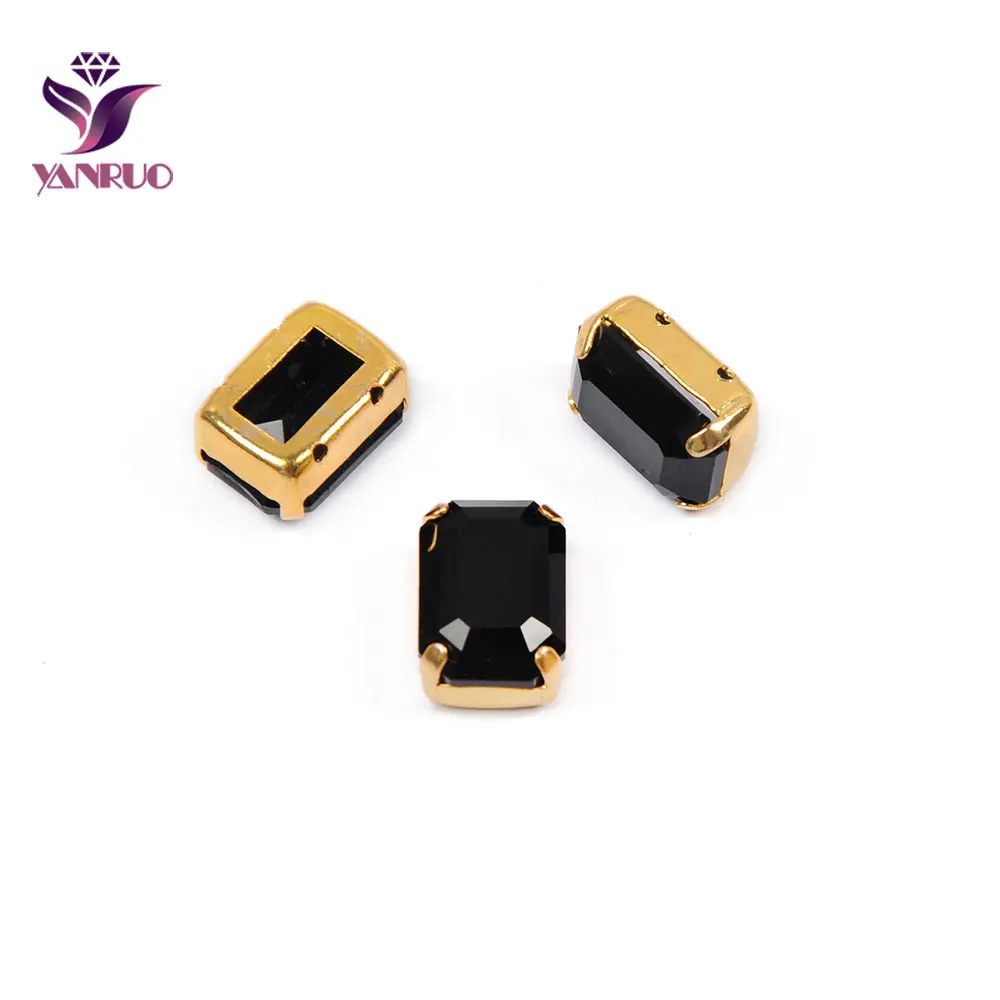 YANRUO 4610 Восьмиугольные Швейные Стразы Хрустальные стеклянные камни заостренные сзади пришитые стразы аппликации для платьев - Цвет: Jet