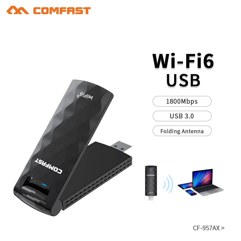 

802.11AX 1800 Мбит/с WiFi 6 USB Адаптер 2,4G/5 ГГц USB 3.0 Беспроводной Wi-Fi ключ сетевая карта Поддержка OFDMA WPA3 для Windows 7/10/11