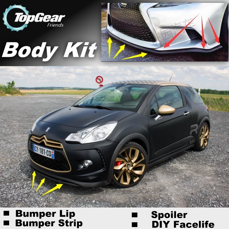 Bumper Deflector ริมฝีปากสำหรับ Citroen DS3 2009 2015ด้านหน้าสปอยเลอร