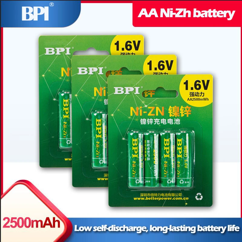 12 pièces/lot BPI AA 2500mWh 1.6V ni-zn NIZN batterie Rechargeable pour jouets appareil photo numérique machine à traire gamepad microphones souris