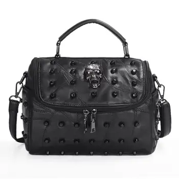 

Women Split Sheep Leather Messenger Rivet Skull Tote Handbag Travel Crossbody Satchel Purse Top Handle Bags
