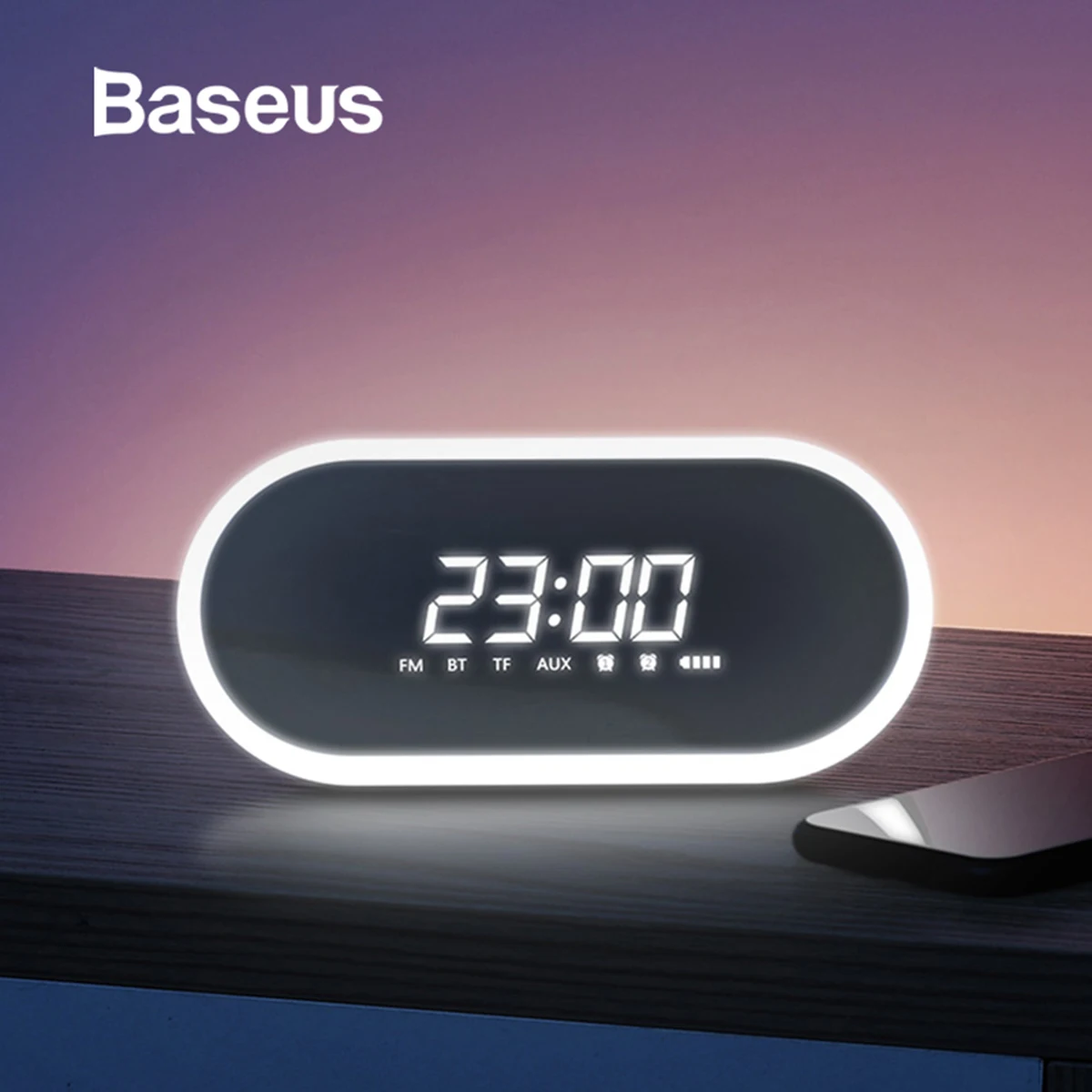 

Baseus Night light Alarm Clock bluetooth Speaker FM/TF Function Portable Wireless Loudspeaker Sound System For Bedside & Office