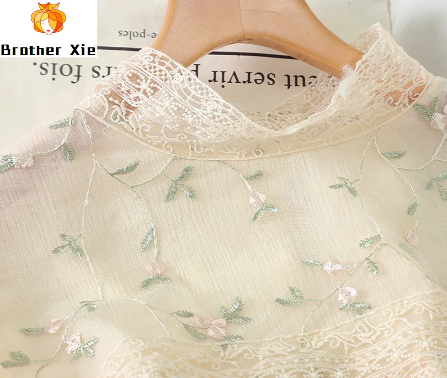 

2020 Spring Summer Clothing for Woman Vintage Embroidery Lace Women Blouse Shirts Ladies Tops See Through Top Women Sexy Shirt