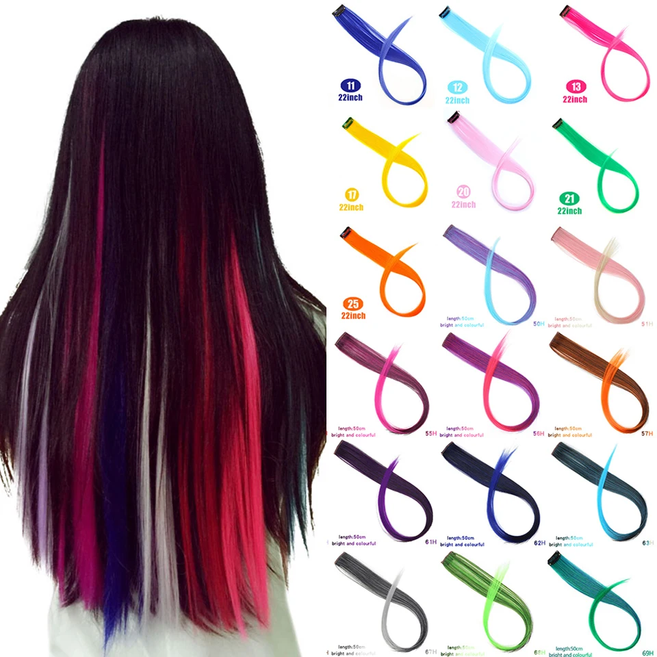 

MEIFAN Long Straight Colored Strands for hair Colored Hairpieces Clip in Hair Streak Rainbow Hair Extensions Hair Accessories