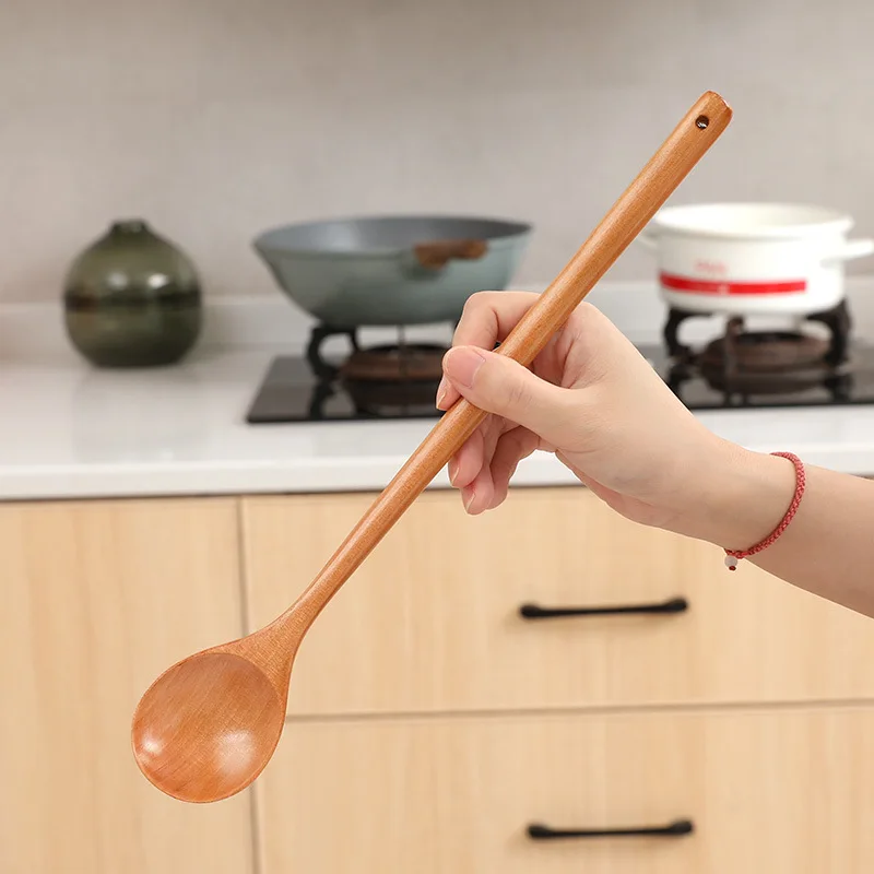 1PC Long Handle Wooden Spoon Japanese-Style Wood Soup Spoons For Eating Mixing Stirring Cooking Kitchen Supplies | Дом и сад
