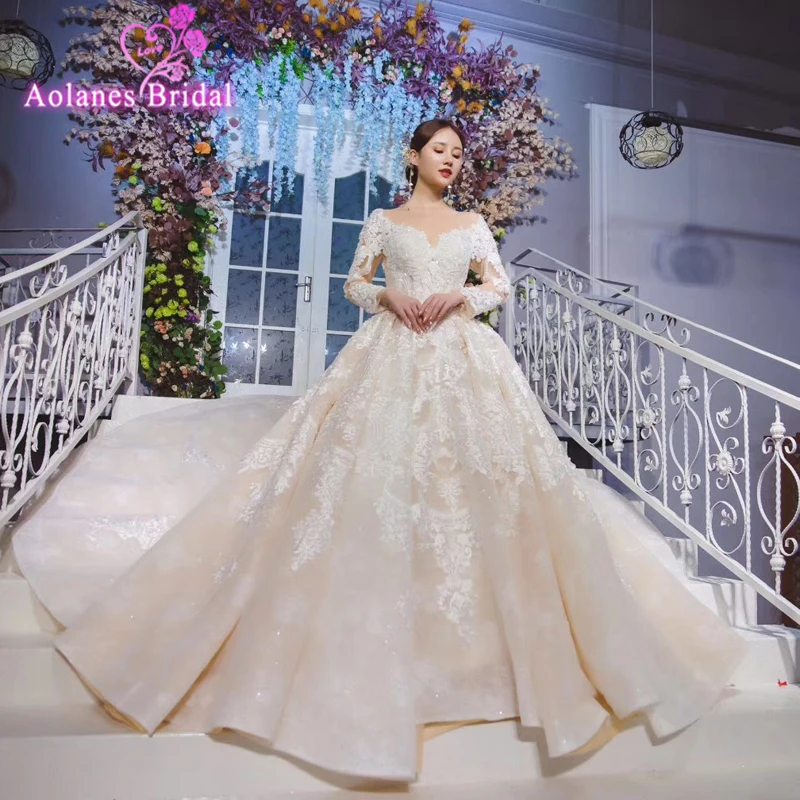Стиль Robe De Mariee сексуальное кружевное бальное платье с длинными рукавами свадебное платье без рукавов с аппликацией Длинный Шлейф Свадебное платье