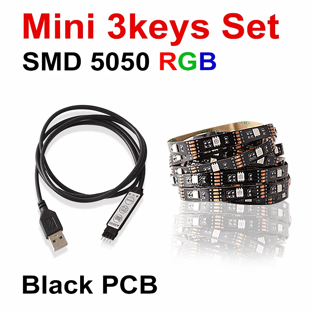 mini 3key set Светодиодный светильник 5 в USB светодиодное освещение шкафа лампа полоса RGB 5050SMD ТВ Настольный ПК экран подсветка Декор шкаф гардероб Кухонные светильники - Цвет: mini 3key set