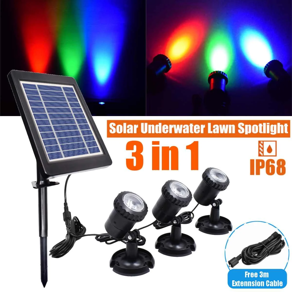 

Solar Light Waterproof LED RGB IP68 3 in1 Underwater Fountain Pond Lights Spotlights For Outdoor Lawn Pool Garden Path Aquarium