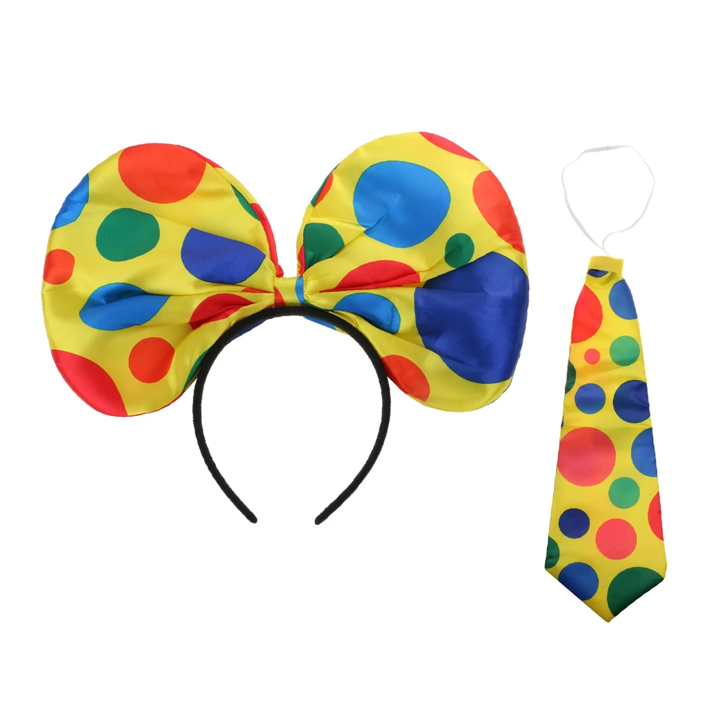 Funky Jumbo Polka Dots Tie & Bow Headband Clown Jester Joker Costume Accessories