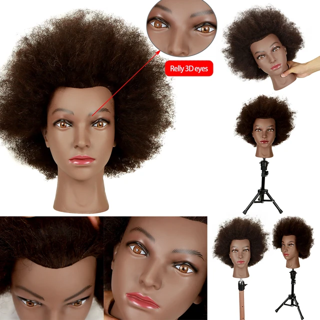 New Afro African Mannequin Head With Real Hair For Styling Braiding  Practice Barbershop Manikin Head With Stand For Hair Blowing