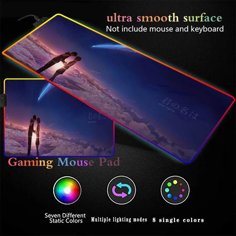 

Your Name Anime RGB Gaming Mouse Pad Large Mouse Mat Big Computer Mousepad Led Backlight XXL Surface Mause Pad Keyboard Desk Mat