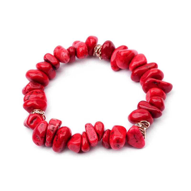 1-Dyed Red Howlite Необычные Натуральные полудрагоценные браслеты из камней для женщин розовое золото Rondelle растягивающиеся кусочки гальки браслет из бисера Femme BC367 - Окраска металла: 1-Dyed Red Howlite