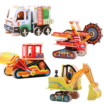 

Wooden 3D Puzzle Kids Jigsaw Puzzle Toys Construction Vehicle DIY Assembled Building Blocks Children Early Educational Toys