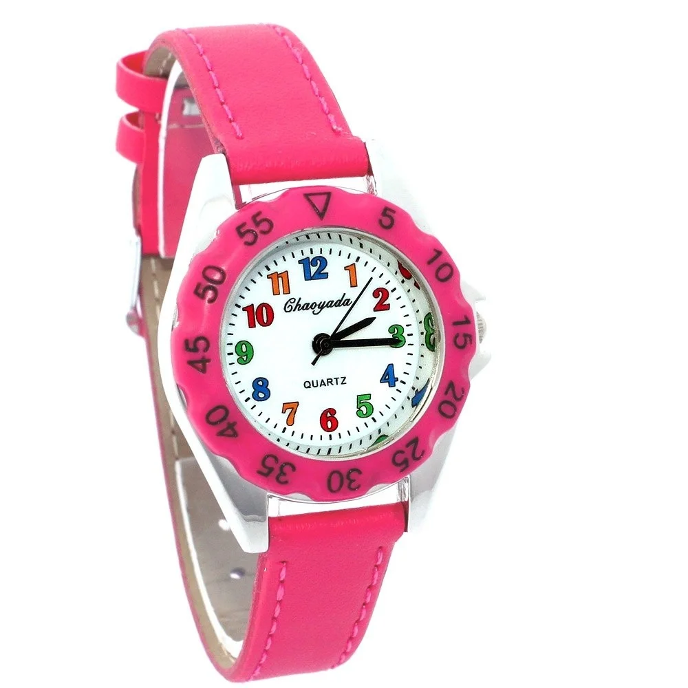 High Quality Fashion Watches Boy Watch Girl Kids Children's Gift Faux Leather Strap Learn Tell Time Tutor Student Wristwatch