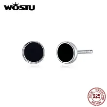 WOSTU, настоящее 925 пробы, Серебряные стильные черные круглые серьги-гвоздики для женщин, свадебные маленькие серьги, модные ювелирные изделия, подарки CQE694
