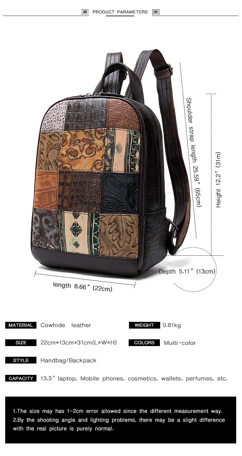 Famous Brand Backpack Women Backpacks Patchwork Vintage Girls School Bags For Girls Cow Leather Women Backpack Travel Bag