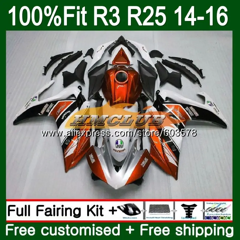 Инъекций для YAMAHA YZF R3 R25 YZFR25 63CL. 63 YZF-R3 YZF-R25 R 25 YZFR3 14, 15, 16, 17, OEM топ оранжевые элементы корпуса