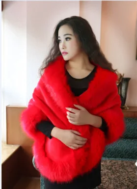 The shawl of the shawl the fox fur the cape of the Europe and the United States the cape of the European and the United - Цвет: Красный