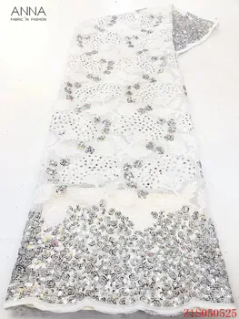 

Anna white nigerian mesh lace fabric 2020 high quality embroidered french laces fabrics with sequins 5 yards/pcs for party dress
