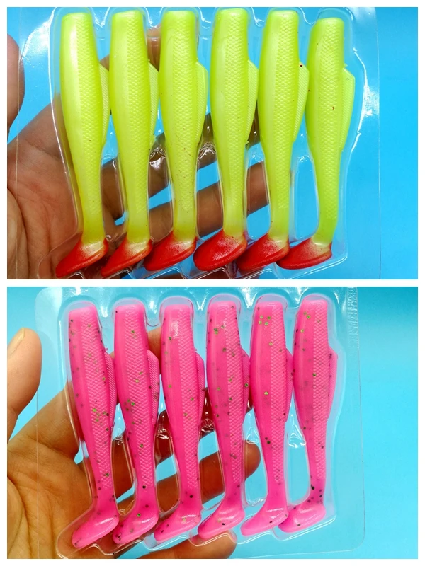 EG HOOFISH 12PCS/LOT Pesca Floating water jig Easy Shiner Fishing Lures4.5g/75mm 7colors Jigging Soft Baits T-tail isca bait - Цвет: EG