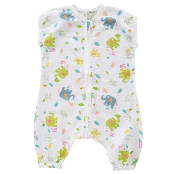 

Summer Infant Cotton Two-layer Gauze Split leg Sleeping Bag Baby Air-conditioned Short-sleeved Pajamas Children Anti-kick