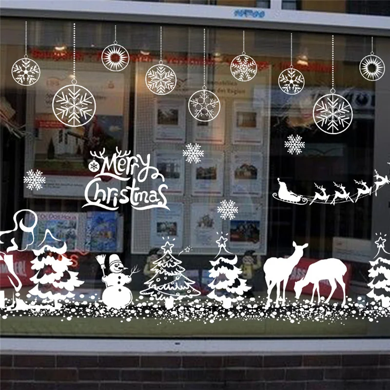 Празднование Рождества наклейки на стену для магазина украшения для офиса дома Белый Рождественский фестиваль тема настенные наклейки Diy наклейки на окна