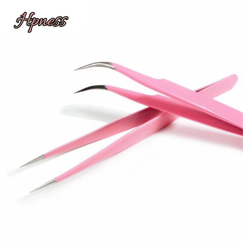High Quality Lashes Tweezer Stainless Steel Pink Straight + Bend 0.01mm Object For Eyelash Extensions | Красота и здоровье