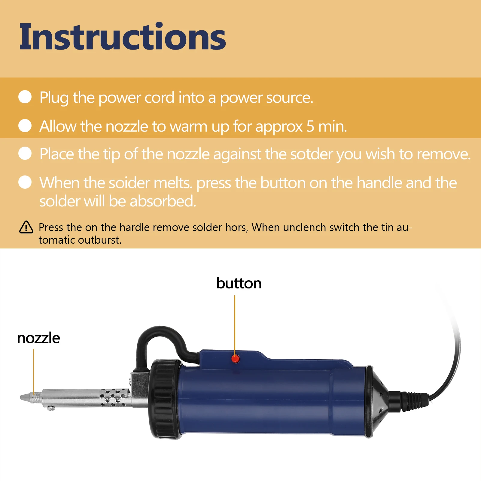 New Desoldering Machine ADT03 Automatic Portable Electric Solder Tin Sucker Vacuum Soldering Remove Pump with 3 Suction Nozzle lead welding torch