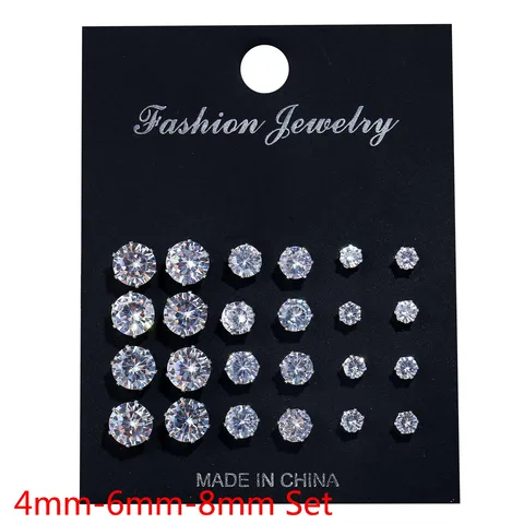 12 Pair/Pack White Shiny Wedding Stud Earrings Set For Women Men Crystal Jewelry Accessories Oorbellen Jewelry Earrings