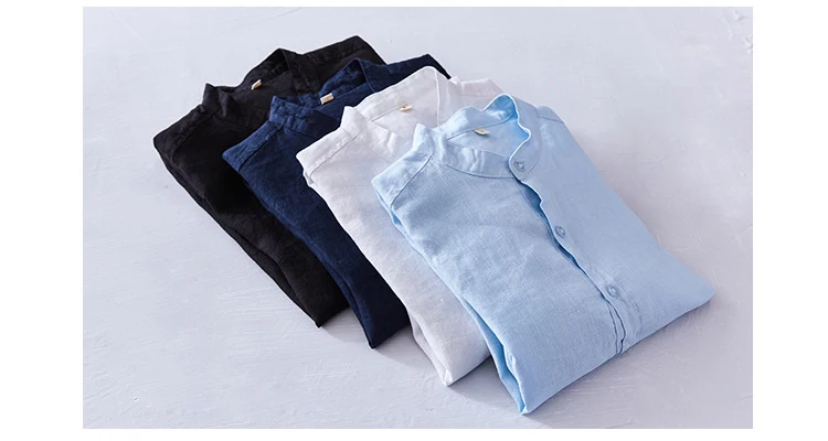 Мужские рубашки Новая мода 2019 длинный рукав 100% льняная блузка Slim Fit плюс размер стенд рубашка Y1968