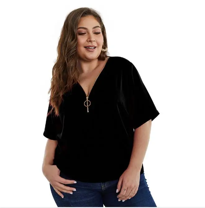 

Summer Plus Size 3XL 4XL t-shirts Women Tees Sexy V-Neck Black Short Sleeve Loose Big Size red blue Ladies tshirt CL237