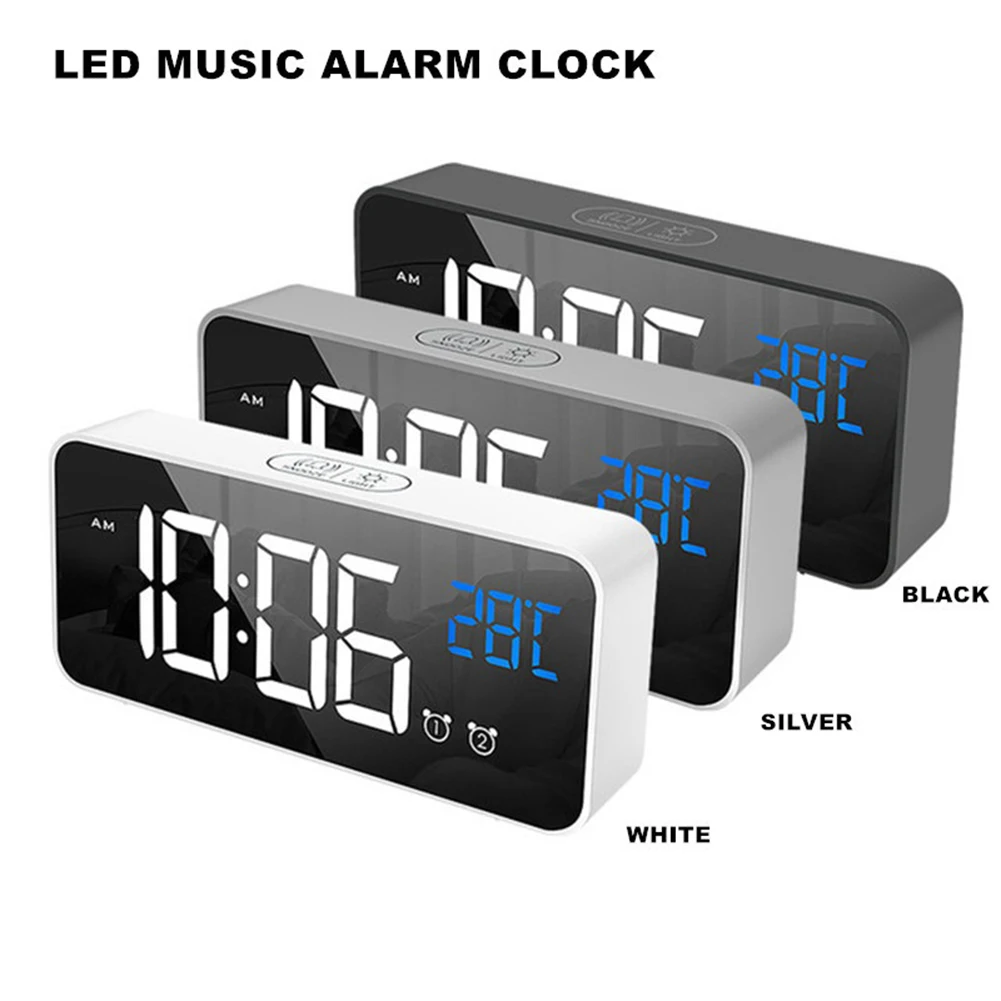 LED Mirror Alarm Digital Clock Multifunction Snooze Display Time Temperature Home Decoration Clock Digital Snooze Table Clocks