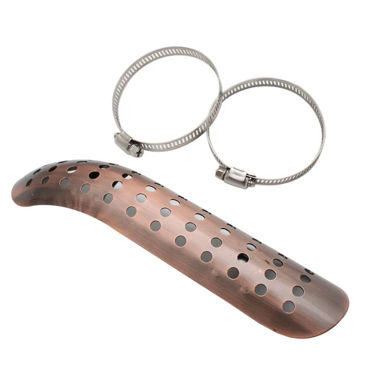 Bronze Color Motorcycle Hollow Style Curved Exhaust Muffler Pipe Heat Shield Cover Guard Protector Universal for Honda Harley
