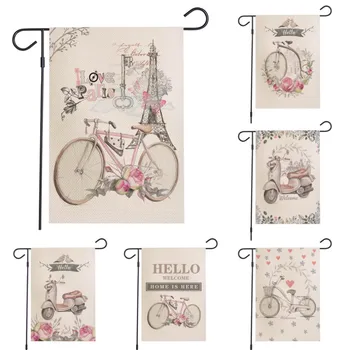 

Festival/Garden-Flag Flower Bike Series Waterproof Linen Garden Flags Double Side Courtyard Festival Party Flag Decoration