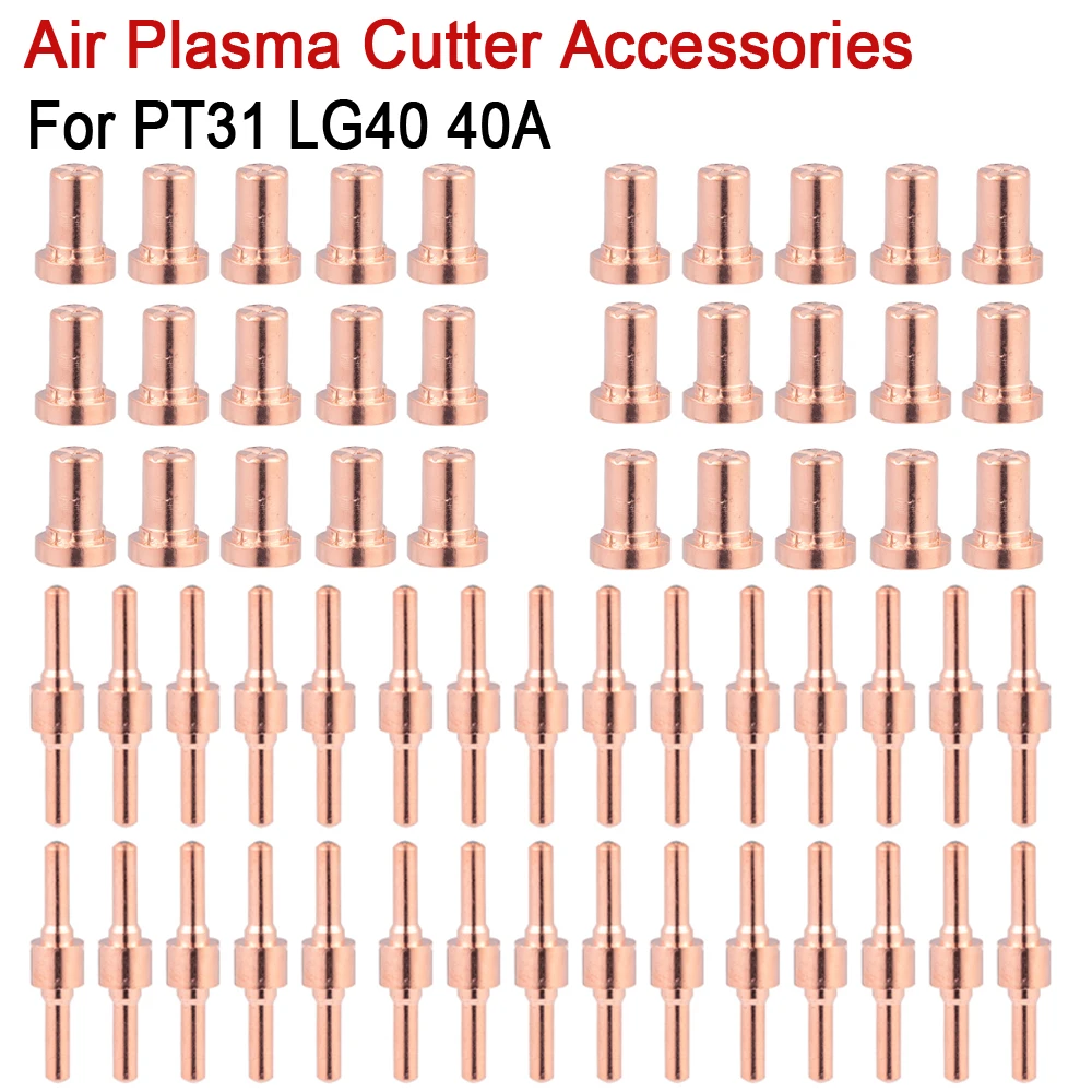 Consumables Red copper extended long tip electrodes and Long nozzles For PT31 LG40 40A Air plasma cutter 20/40/60pcs plasma cutter electrodes nozzles