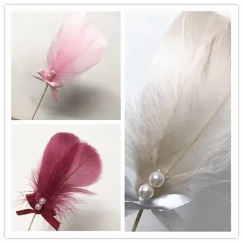 

New Style Beautiful White Feather Bow Pearl Plug-in Cake Flag Birthday Cake Inserting Card Plug-in Multi-color Selectable