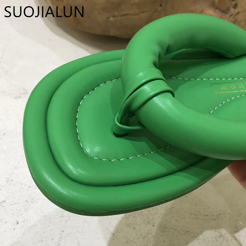 SUOJIALUN 2021 Women Slippers Fashion Green Ladies Flat Heel Slides Summer Outdoor Beach Slip On Sandal Shoes Female Flip Flops