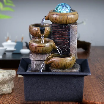 

Indoor Desktop Home Decor LED Fountain Resin Crafts Tabletop Water Fountain Mini Waterfall Fengshui Relax Fountain Home Gift