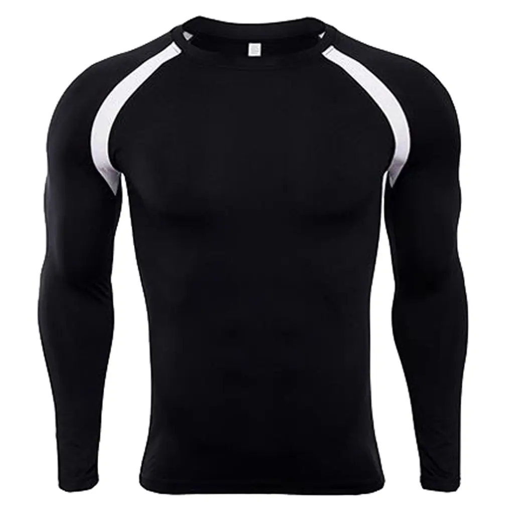 

CYSINCOS Mens Slim Fitness Rashguard Bodybuilding Skin Tight-drying Tight Thermal Compression Quick-drying Long-sleeved Shirt