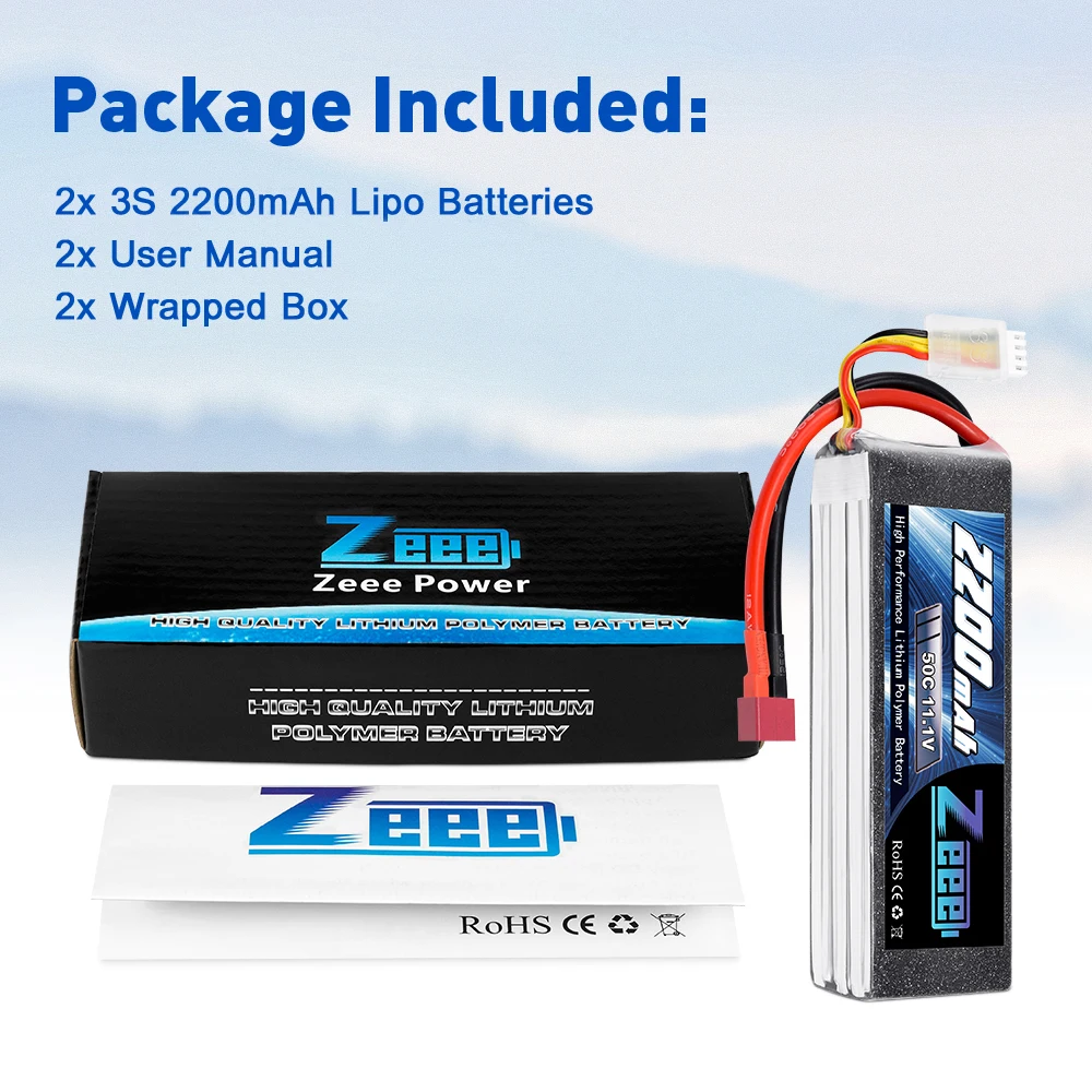 Zeee Batería Lipo 2S 7.4V 80C 6200mAh Con Conector Deans – Pack De 2 Unidades Para Coches RC, Aviones Y Helicópteros, De Alto Rendimiento