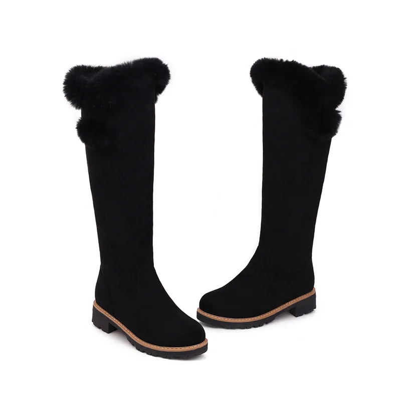 MEMUNIA new arrival knee high boots women flock round toe square heels warm winter boots fashion casual shoes woman