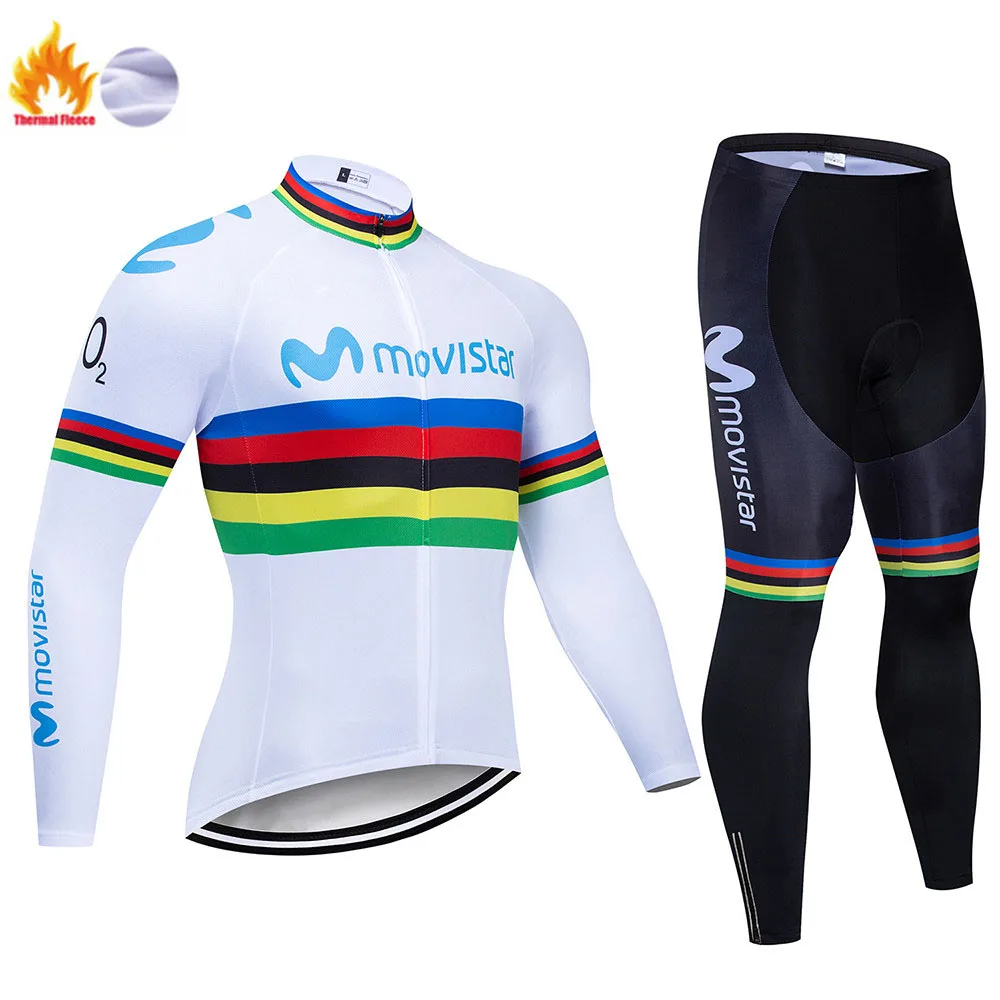 Movistar Pro Team зимний теплый флисовый длинный комплект одежды для мужчин, Велоспорт Джерси, нагрудник, велосипед, Ropa Ciclismo, велосипедная одежда - Цвет: Cycling suit